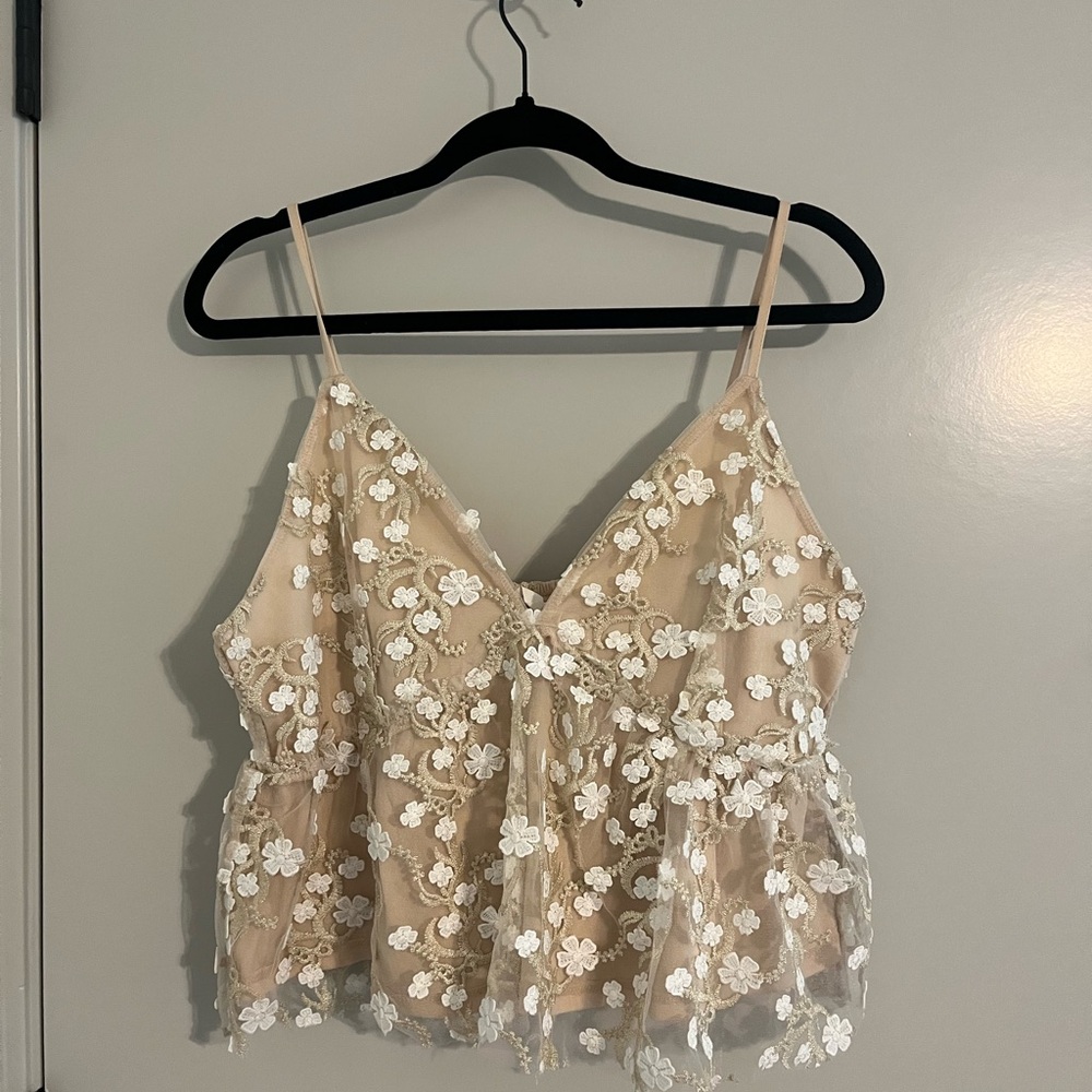 Altard State Tan Gold Embellished Crop Camisole